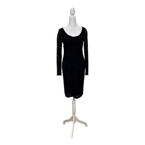 RALPH LAUREN Bodycon Dress Womens 6 Medium Lace Long Sleeve Black Stretchy Goth